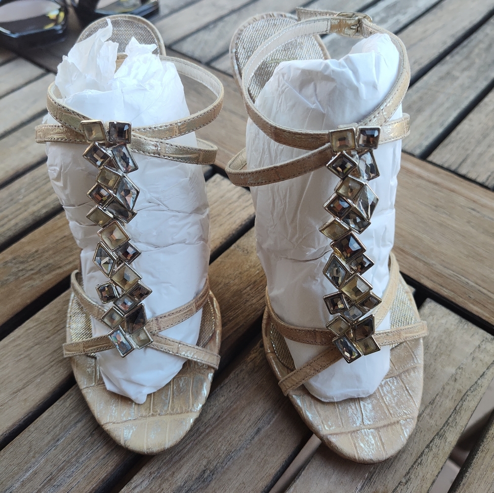 Marciano Gold Heels with Ankle Strap 7M